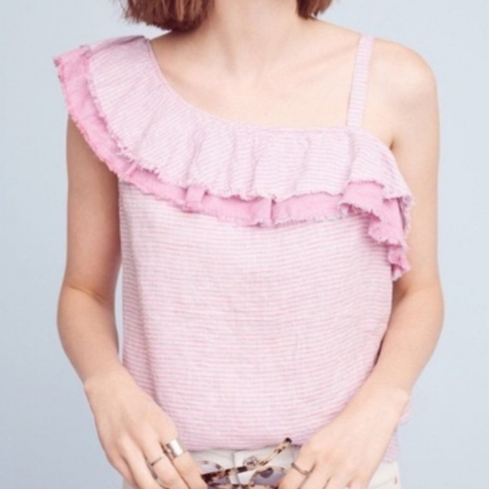 Anthropologie Holding Horses Tiered Ruffled One Shoulder Sleeveless Top SZ M